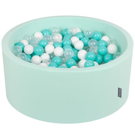 KiddyMoon Baby Foam Ball Pit 90x40 with Balls 7cm/ 2.75in Certified, Mint: Light Turquoise/ White/ Transparent