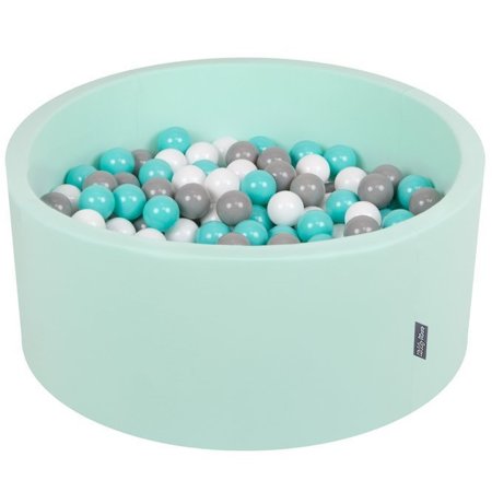 KiddyMoon Baby Foam Ball Pit 90x40 with Balls 7cm/ 2.75in Certified, Mint: White/ Grey/ Light Turquoise