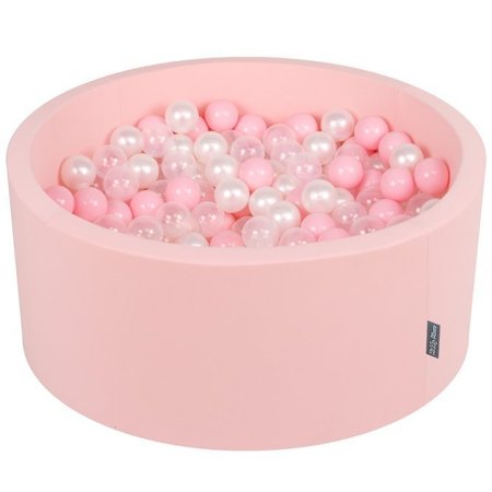 KiddyMoon Baby Foam Ball Pit 90x40 with Balls 7cm/ 2.75in Certified, Pink: Light Pink/ Pearl/ Transparent