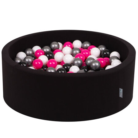 KiddyMoon Baby Foam Ball Pit with Balls 7cm /  2.75in Certified, Black: White/ Black/ Silver/ Darkpink