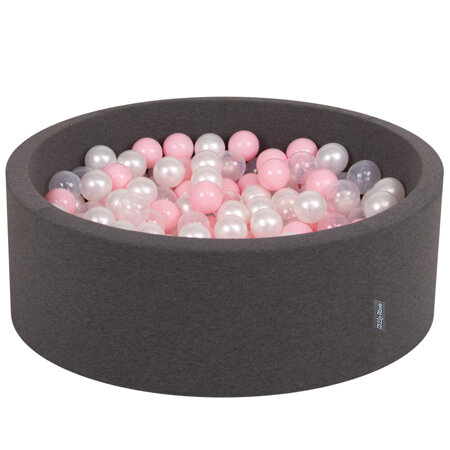 KiddyMoon Baby Foam Ball Pit with Balls 7cm /  2.75in Certified, Dark Grey: Light Pink/ Pearl/ Transparent