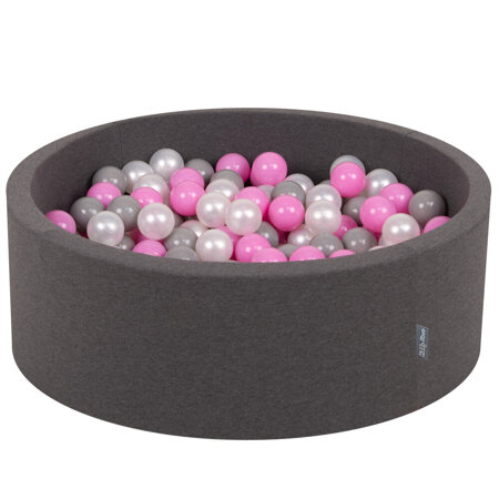 KiddyMoon Baby Foam Ball Pit with Balls 7cm /  2.75in Certified, Dark Grey: Pearl/ Grey/ Pink