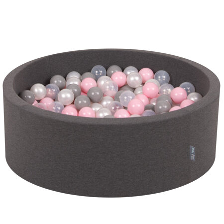 KiddyMoon Baby Foam Ball Pit with Balls 7cm /  2.75in Certified, Dark Grey: Pearl/ Grey/ Transparent/ Light Pink