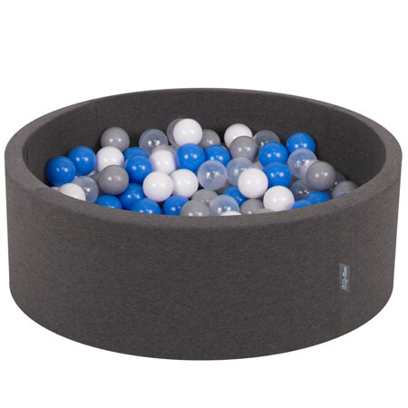 KiddyMoon Baby Foam Ball Pit with Balls 7cm /  2.75in Certified, Dark Grey: White/ Blue/ Transparent