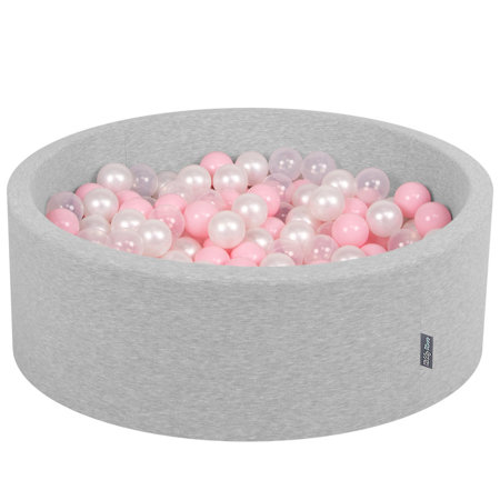 KiddyMoon Baby Foam Ball Pit with Balls 7cm /  2.75in Certified, Light Grey, Light Grey: Light Pink/ Pearl/ Transparent