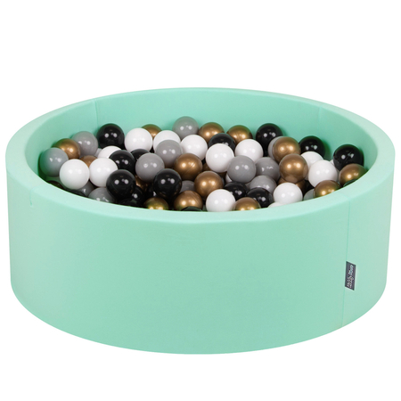 KiddyMoon Baby Foam Ball Pit with Balls 7cm /  2.75in Certified, Mint: White/ Grey/ Black/ Gold
