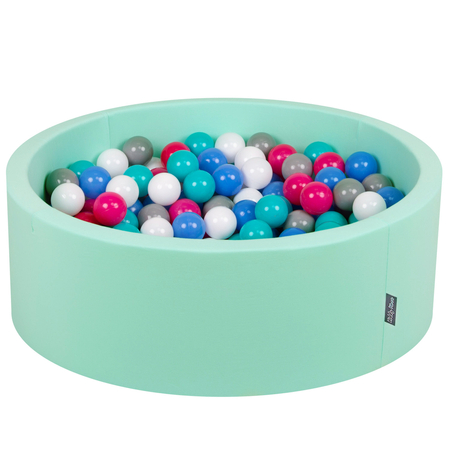 KiddyMoon Baby Foam Ball Pit with Balls 7cm /  2.75in Certified, Mint: White/ Grey/ Blue/ Dark Pink/ Light Turquoise