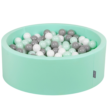 KiddyMoon Baby Foam Ball Pit with Balls 7cm /  2.75in Certified, Mint: White/ Grey/ Mint