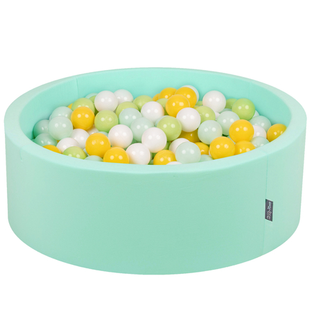 KiddyMoon Baby Foam Ball Pit with Balls 7cm /  2.75in Certified, Mint: White/ Mint/ Light Green/ Yellow
