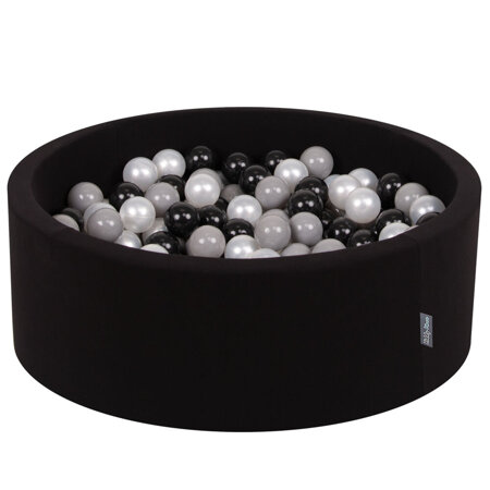 KiddyMoon Baby Foam Ball Pit with Balls 7cm /  2.75in Certified made in EU, Black: Black/ Grey/ Pearl