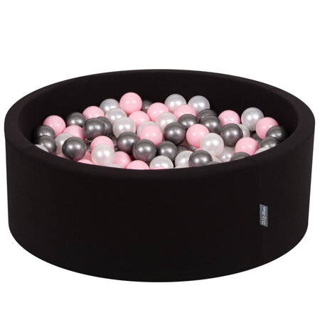 KiddyMoon Baby Foam Ball Pit with Balls 7cm /  2.75in Certified made in EU, Black: Pearl/ Light Pink/ Silver