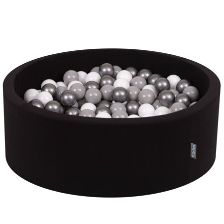 KiddyMoon Baby Foam Ball Pit with Balls 7cm /  2.75in Certified made in EU, Black: White/ Grey/ Silver