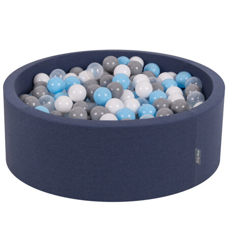 KiddyMoon Baby Foam Ball Pit with Balls 7cm /  2.75in Certified made in EU, D.Blue: Grey/ White/ Transparent/ Babyblue