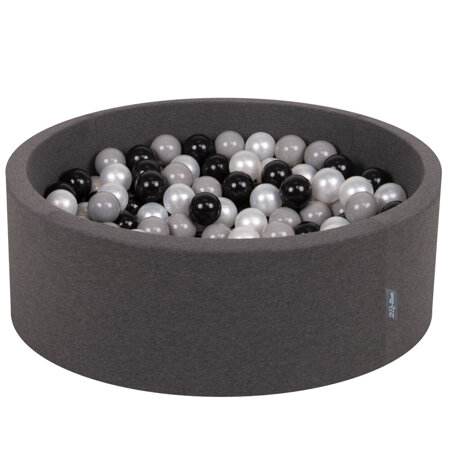KiddyMoon Baby Foam Ball Pit with Balls 7cm /  2.75in Certified made in EU, Dark Grey: Black/ Grey/ Pearl