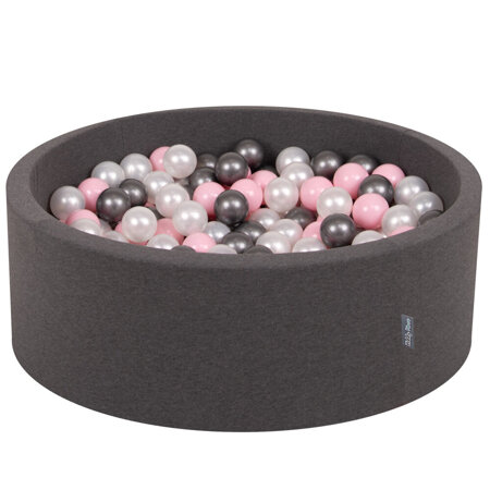 KiddyMoon Baby Foam Ball Pit with Balls 7cm /  2.75in Certified made in EU, Dark Grey: Pearl/ Light Pink/ Silver