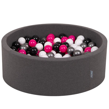 KiddyMoon Baby Foam Ball Pit with Balls 7cm /  2.75in Certified made in EU, Dark Grey: White/ Black/ Silver/ Dark Pink