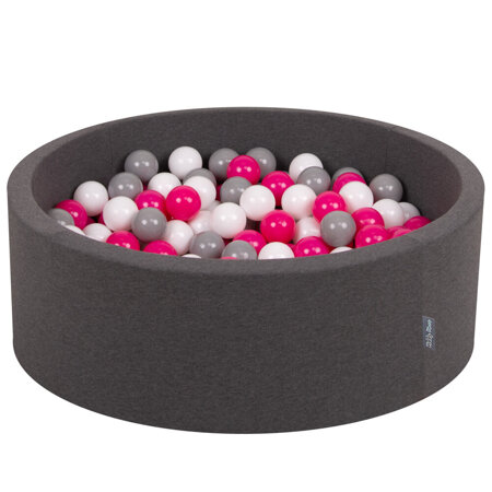 KiddyMoon Baby Foam Ball Pit with Balls 7cm /  2.75in Certified made in EU, Dark Grey: White/ Grey/ Dark Pink