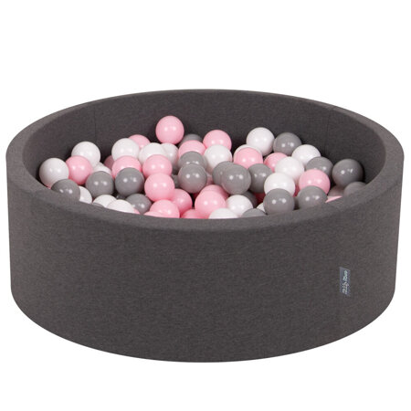 KiddyMoon Baby Foam Ball Pit with Balls 7cm /  2.75in Certified made in EU, Dark Grey: White/ Grey/ Light Pink