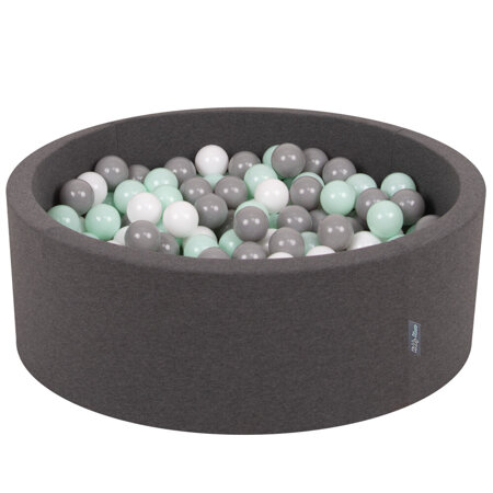 KiddyMoon Baby Foam Ball Pit with Balls 7cm /  2.75in Certified made in EU, Dark Grey: White/ Grey/ Mint
