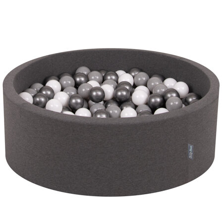 KiddyMoon Baby Foam Ball Pit with Balls 7cm /  2.75in Certified made in EU, Dark Grey: White/ Grey/ Silver