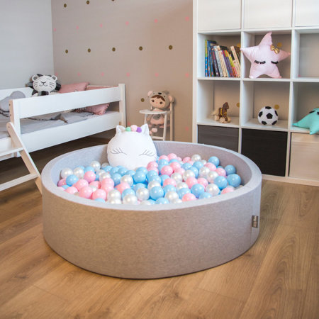 KiddyMoon Baby Foam Ball Pit with Balls 7cm /  2.75in Certified made in EU, Light Grey: Baby Blue/ Light Pink/ Pearl