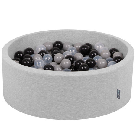 KiddyMoon Baby Foam Ball Pit with Balls 7cm /  2.75in Certified made in EU, Light Grey: Black/ Grey/ Transparent