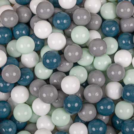 KiddyMoon Baby Foam Ball Pit with Balls 7cm /  2.75in Certified made in EU, Light Grey: Dark Turquoise/ Grey/ White/ Mint