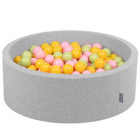 KiddyMoon Baby Foam Ball Pit with Balls 7cm /  2.75in Certified made in EU, Light Grey: Light Green/ Yellow/ Powder Pink