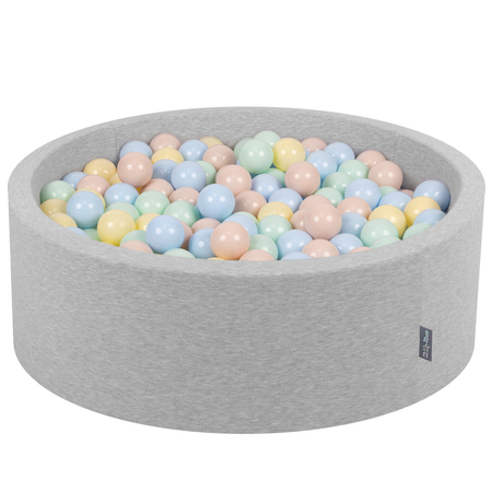 KiddyMoon Baby Foam Ball Pit with Balls 7cm /  2.75in Certified made in EU, Light Grey: Pastel Beige/ Pastel Blue/ Pastel Yellow/ Mint