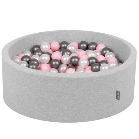 KiddyMoon Baby Foam Ball Pit with Balls 7cm /  2.75in Certified made in EU, Light Grey: Pearl/ Light Pink/ Silver