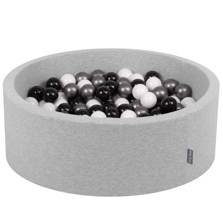 KiddyMoon Baby Foam Ball Pit with Balls 7cm /  2.75in Certified made in EU, Light Grey: White/ Black/ Silver