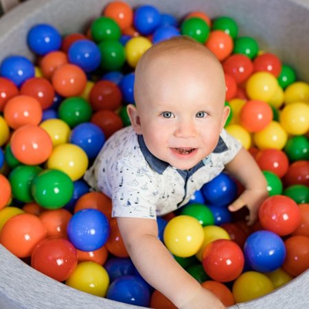 KiddyMoon Baby Foam Ball Pit with Balls 7cm /  2.75in Certified made in EU, Light Grey: Yellow/ Green/ Blue/ Red/ Orange