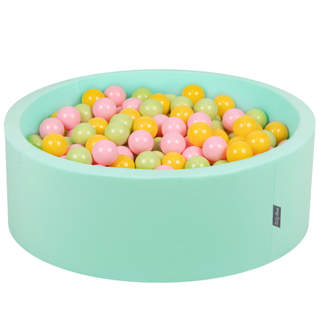 KiddyMoon Baby Foam Ball Pit with Balls 7cm /  2.75in Certified made in EU, Mint: Light Green/ Yellow/ Powder Pink
