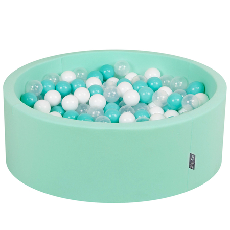 KiddyMoon Baby Foam Ball Pit with Balls 7cm /  2.75in Certified made in EU, Mint: Light Turquoise/ White/ Transparent
