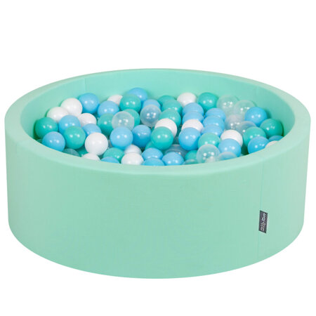 KiddyMoon Baby Foam Ball Pit with Balls 7cm /  2.75in Certified made in EU, Mint: Light Turquoise/ White/ Transparent/ Baby Blue