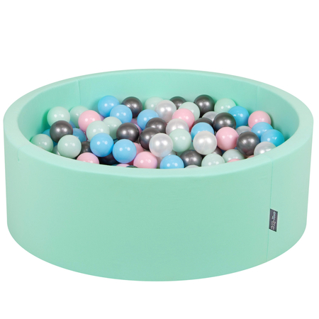 KiddyMoon Baby Foam Ball Pit with Balls 7cm /  2.75in Certified made in EU, Mint: Pearl/ Light Pink/ Babyblue/ Mint/ Silver