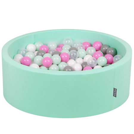 KiddyMoon Baby Foam Ball Pit with Balls 7cm /  2.75in Certified made in EU, Mint: Transparent/ Grey/ White/ Pink/ Mint