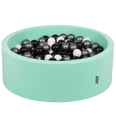 KiddyMoon Baby Foam Ball Pit with Balls 7cm /  2.75in Certified made in EU, Mint: White/ Black/ Silver