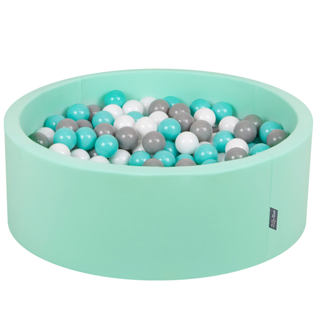 KiddyMoon Baby Foam Ball Pit with Balls 7cm /  2.75in Certified made in EU, Mint: White/ Grey/ Light Turquoise