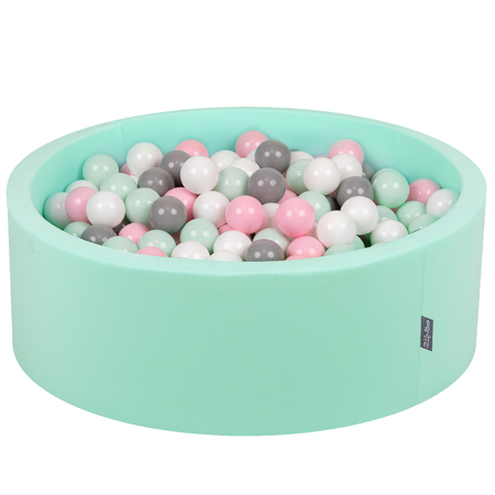 KiddyMoon Baby Foam Ball Pit with Balls 7cm /  2.75in Certified made in EU, Mint: White/ Grey/ Mint/ Powder Pink