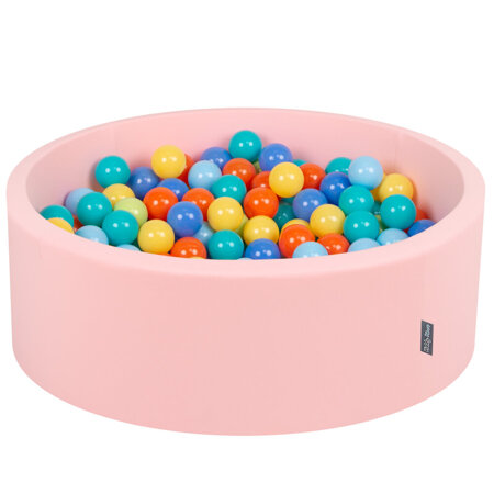 KiddyMoon Baby Foam Ball Pit with Balls 7cm /  2.75in Certified made in EU, Pink: L.Green/ Orange/ Turquoise/ Blue/ Babyblue/ Yellow