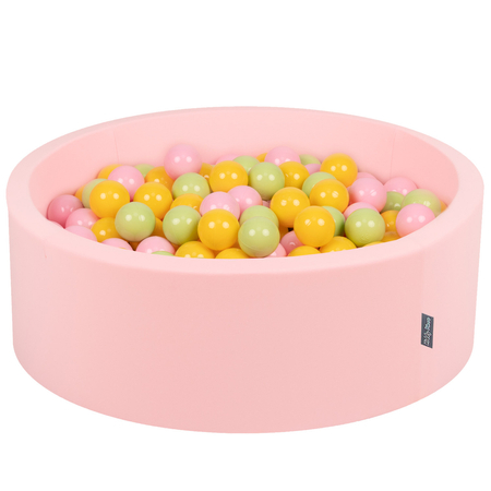 KiddyMoon Baby Foam Ball Pit with Balls 7cm /  2.75in Certified made in EU, Pink: Light Green/ Yellow/ Powder Pink