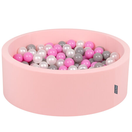 KiddyMoon Baby Foam Ball Pit with Balls 7cm /  2.75in Certified made in EU, Pink: Pearl/ Grey/ Pink
