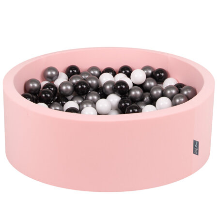 KiddyMoon Baby Foam Ball Pit with Balls 7cm /  2.75in Certified made in EU, Pink: White/ Black/ Silver