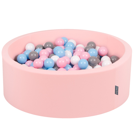 KiddyMoon Baby Foam Ball Pit with Balls 7cm /  2.75in Certified made in EU, Pink: White/ Grey/ Babyblue/ Powder Pink