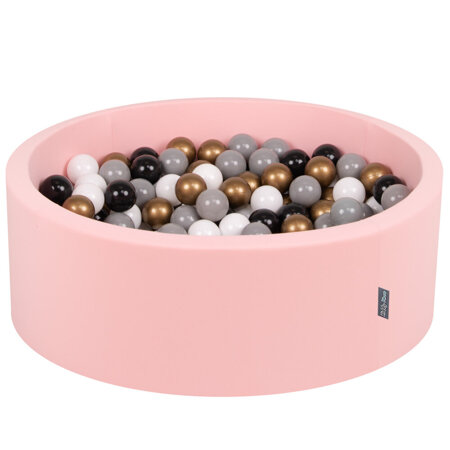 KiddyMoon Baby Foam Ball Pit with Balls 7cm /  2.75in Certified made in EU, Pink: White/ Grey/ Black/ Gold
