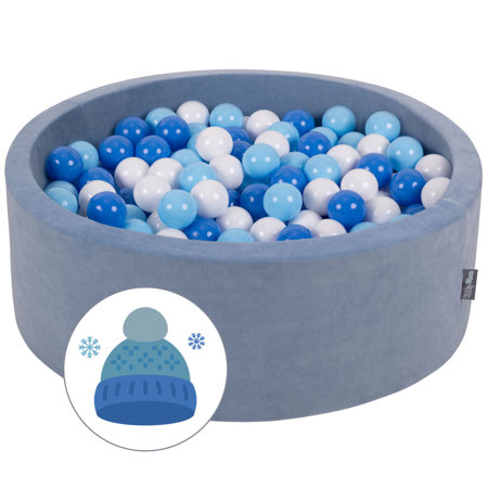 KiddyMoon Baby Foam Ball Pit with Balls 7cm /  2.75in Certified made in EU, Winter:  White/ Babyblue/ Blue