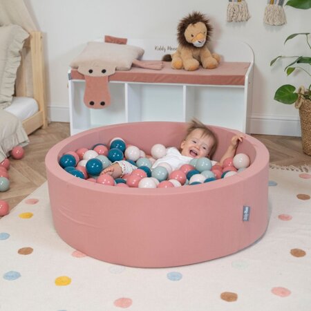 KiddyMoon Baby Foam Ball Pit with Balls 7cm /  2.75in, Cinnamon:  Dark Turquoise/ Pastel Beige/ Green/ Grey/  Salmon