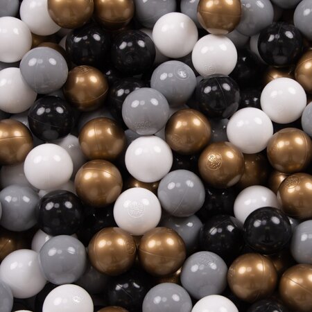 KiddyMoon Baby Foam Ball Pit with Balls 7cm /  2.75in Made in EU, Black: White/ Grey/ Black/ Gold