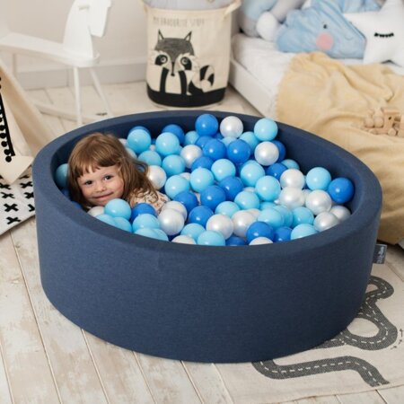 KiddyMoon Baby Foam Ball Pit with Balls 7cm /  2.75in Made in EU, Dark Blue: Babyblue/ Blue/ Pearl